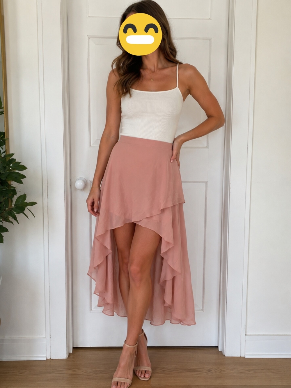 Womens Dusty Rose High-Low Ruffle Skirt